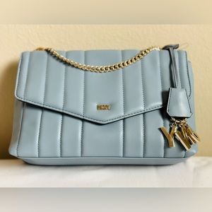 NWT DKNY Lexington Quilted Crossbody Chain Clutch Shoulder Bag Blue AUTHENTIC